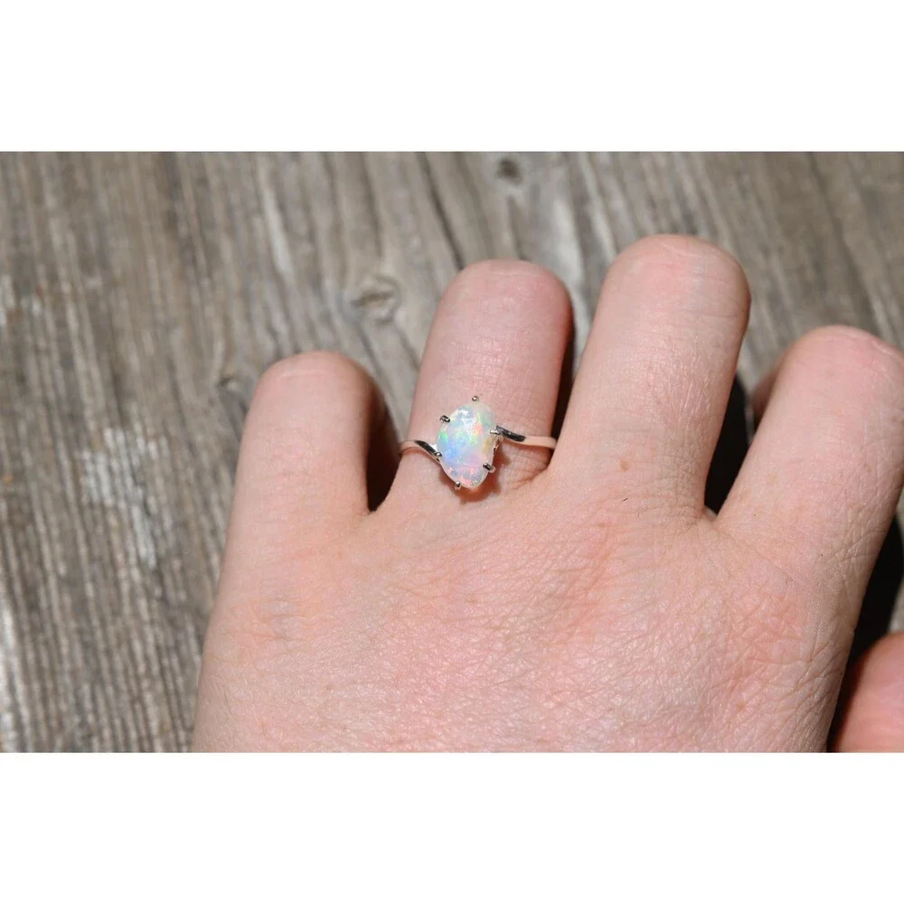 Marquise Opal Ring in Sterling Silver – Rainbow Fire Ethiopian Gemstone – Handma